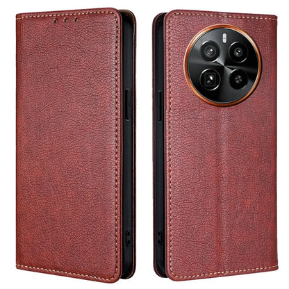 For Realme GT5 Pro 5G Case Leather Magnetic Closing Solid Color Phone Cover