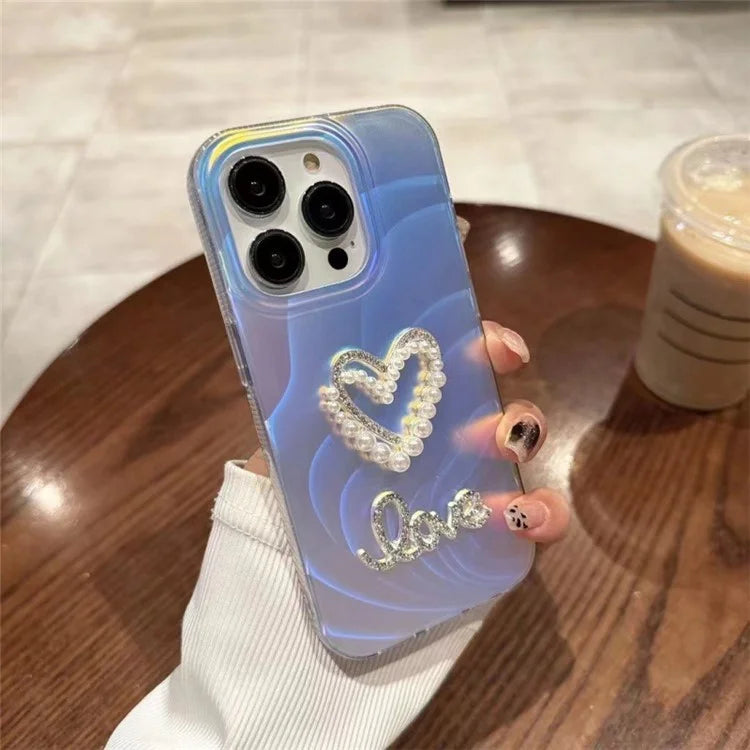 For iPhone 15 Pro Max Case Rhinestone Decor IMD Acrylic+TPU Phone Cover