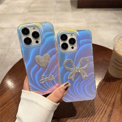 For iPhone 15 Pro Max Case Rhinestone Decor IMD Acrylic+TPU Phone Cover