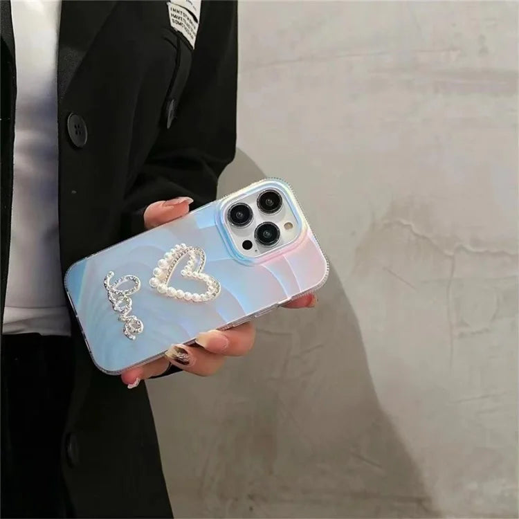 For iPhone 15 Pro Max Case Rhinestone Decor IMD Acrylic+TPU Phone Cover