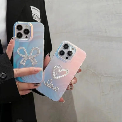 For iPhone 15 Pro Max Case Rhinestone Decor IMD Acrylic+TPU Phone Cover