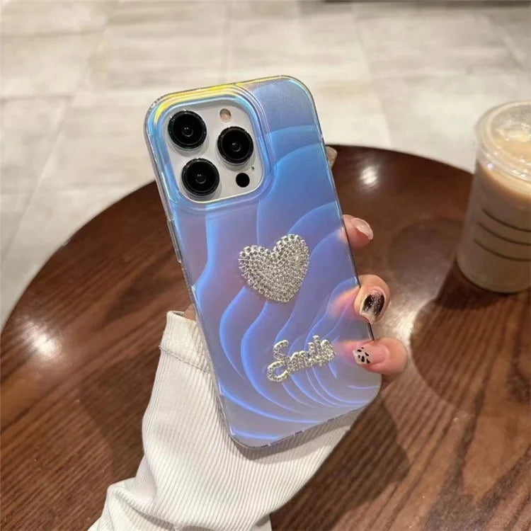 For iPhone 15 Pro Max Case Rhinestone Decor IMD Acrylic+TPU Phone Cover