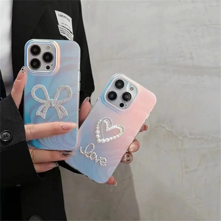 For iPhone 15 Pro Max Case Rhinestone Decor IMD Acrylic+TPU Phone Cover