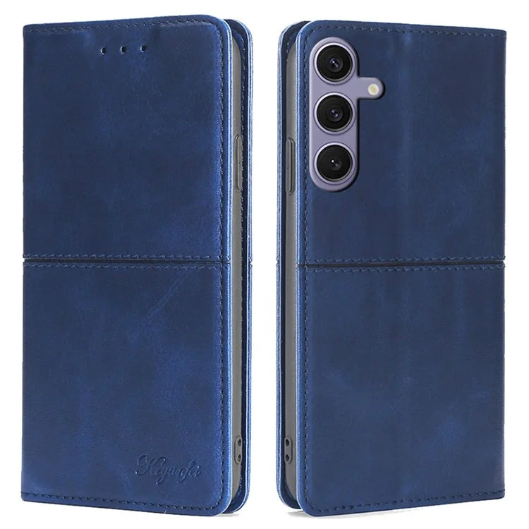 For Samsung Galaxy S24+ Case Cowhide Texture Stand Protective Cover with Card Slots