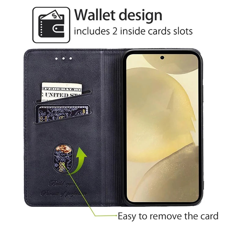 For Samsung Galaxy S24+ Case Cowhide Texture Stand Protective Cover with Card Slots
