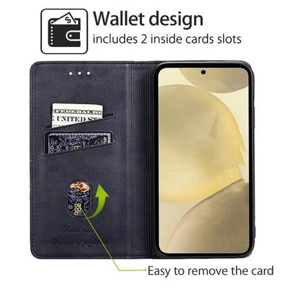 For Samsung Galaxy S24+ Case Cowhide Texture Stand Protective Cover with Card Slots