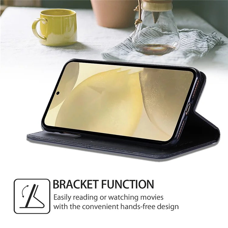 For Samsung Galaxy S24+ Case Cowhide Texture Stand Protective Cover with Card Slots