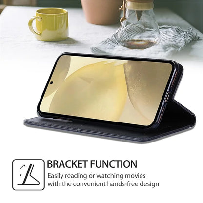 For Samsung Galaxy S24+ Case Cowhide Texture Stand Protective Cover with Card Slots
