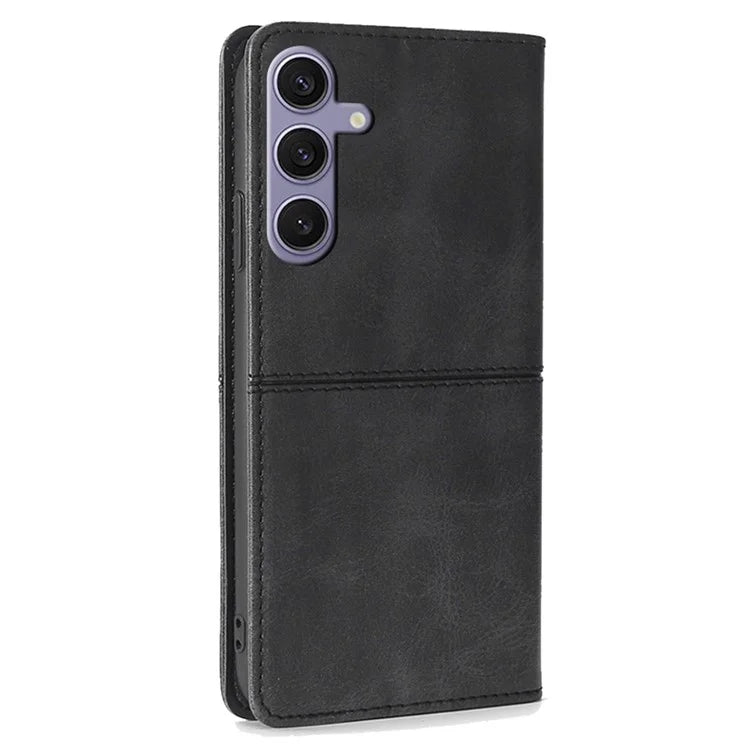 For Samsung Galaxy S24+ Case Cowhide Texture Stand Protective Cover with Card Slots