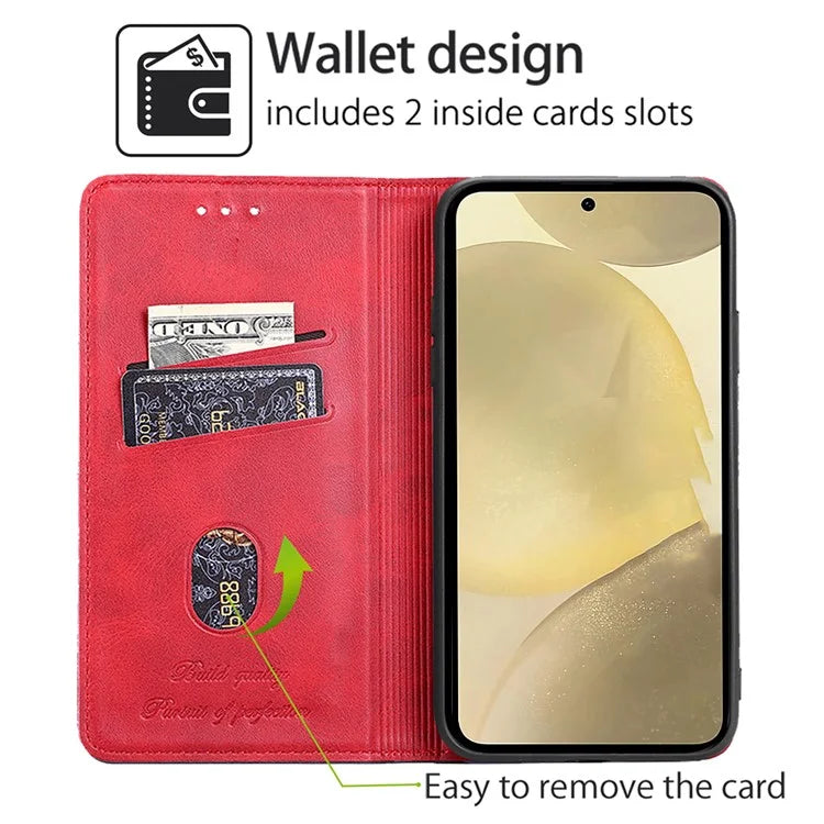 For Samsung Galaxy S24+ Case Cowhide Texture Stand Protective Cover with Card Slots