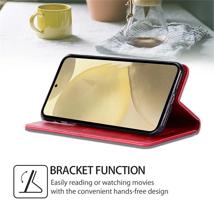 For Samsung Galaxy S24+ Case Cowhide Texture Stand Protective Cover with Card Slots
