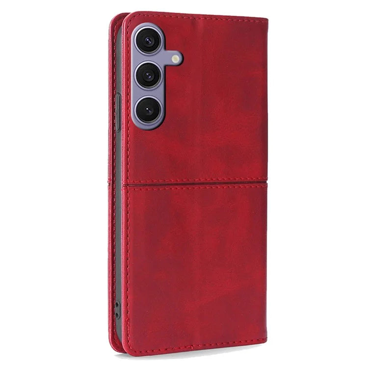 For Samsung Galaxy S24+ Case Cowhide Texture Stand Protective Cover with Card Slots
