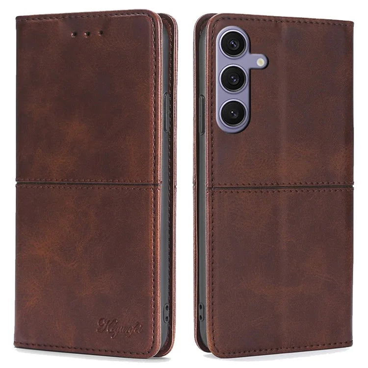 For Samsung Galaxy S24+ Case Cowhide Texture Stand Protective Cover with Card Slots