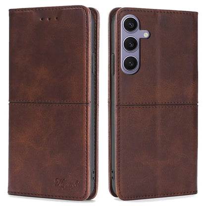 For Samsung Galaxy S24+ Case Cowhide Texture Stand Protective Cover with Card Slots
