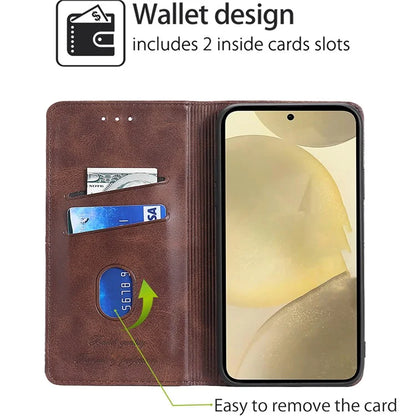 For Samsung Galaxy S24+ Case Cowhide Texture Stand Protective Cover with Card Slots