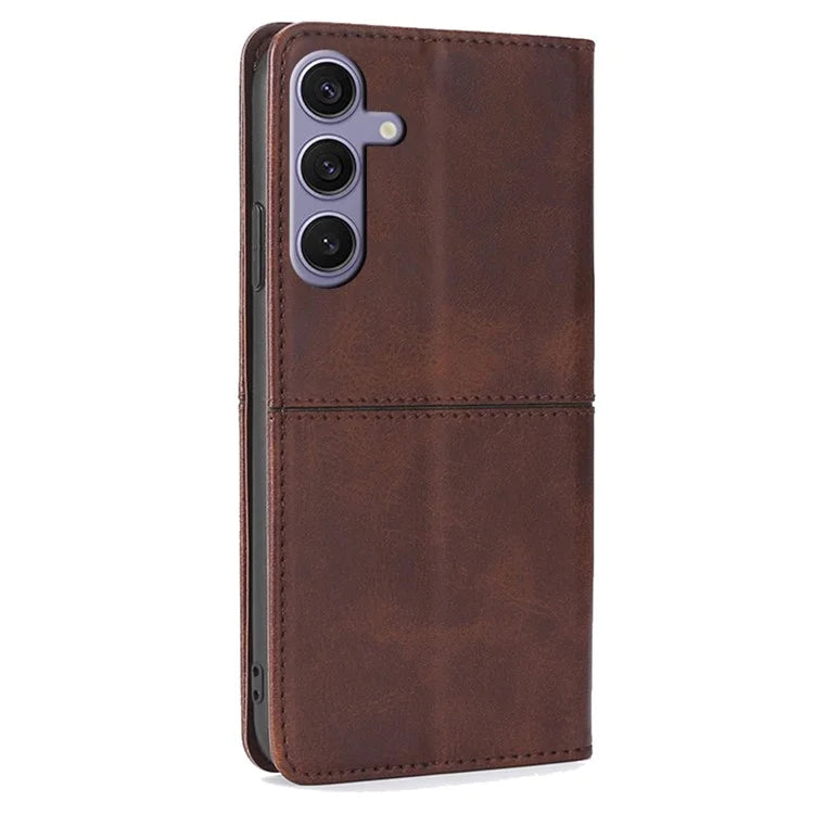 For Samsung Galaxy S24+ Case Cowhide Texture Stand Protective Cover with Card Slots