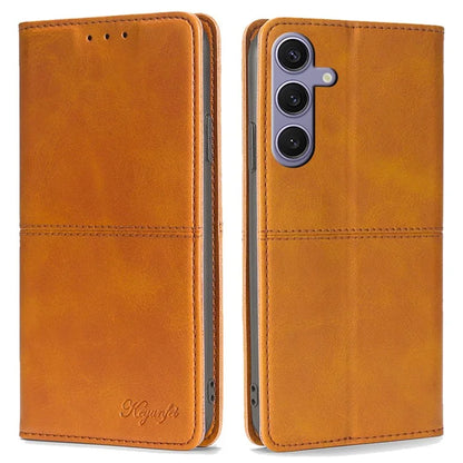 For Samsung Galaxy S24+ Case Cowhide Texture Stand Protective Cover with Card Slots
