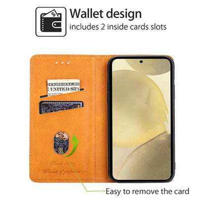 For Samsung Galaxy S24+ Case Cowhide Texture Stand Protective Cover with Card Slots