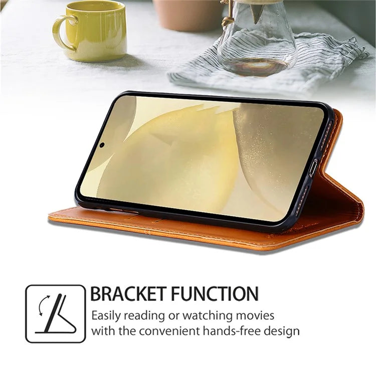 For Samsung Galaxy S24+ Case Cowhide Texture Stand Protective Cover with Card Slots