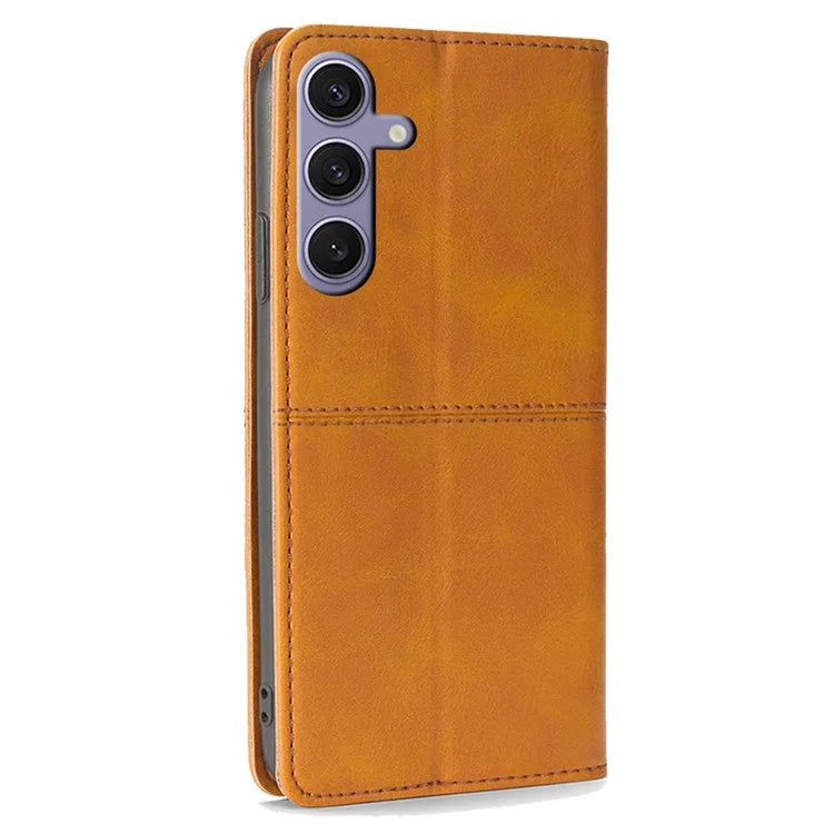 For Samsung Galaxy S24+ Case Cowhide Texture Stand Protective Cover with Card Slots