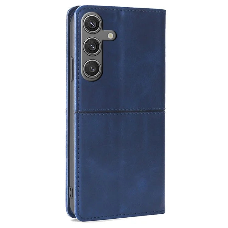 For Samsung Galaxy S24 Case Stand Card Holder Cowhide Texture Leather Phone Cover