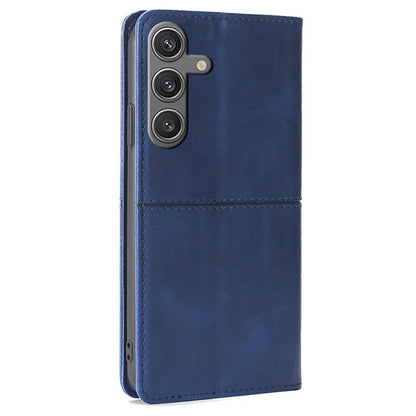 For Samsung Galaxy S24 Case Stand Card Holder Cowhide Texture Leather Phone Cover