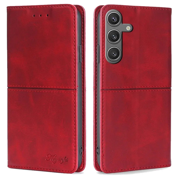 For Samsung Galaxy S24 Case Stand Card Holder Cowhide Texture Leather Phone Cover