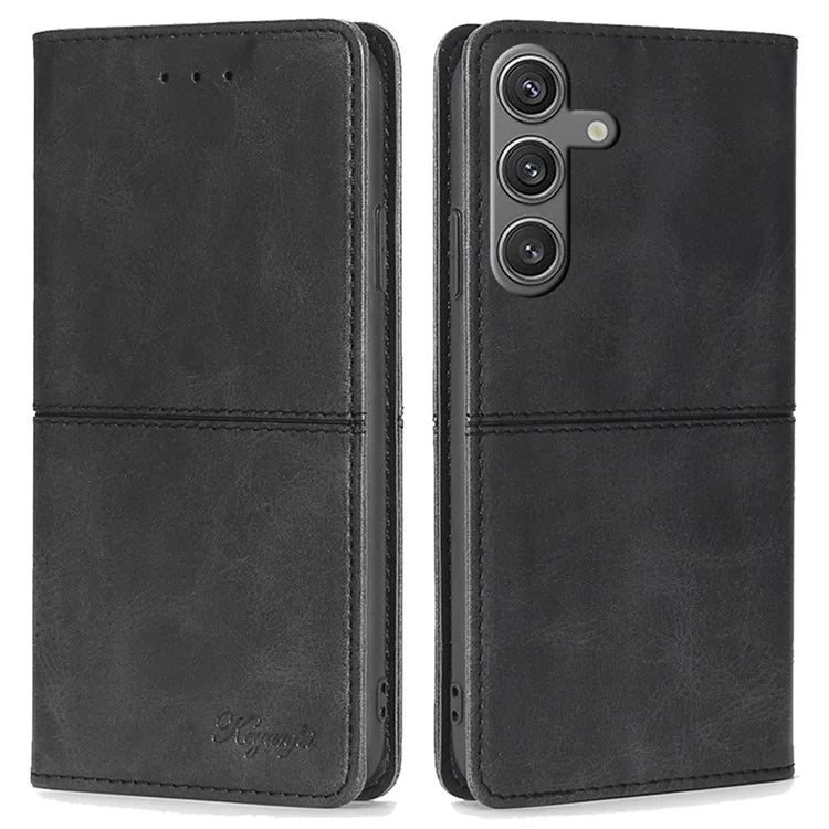 For Samsung Galaxy S24 Case Stand Card Holder Cowhide Texture Leather Phone Cover