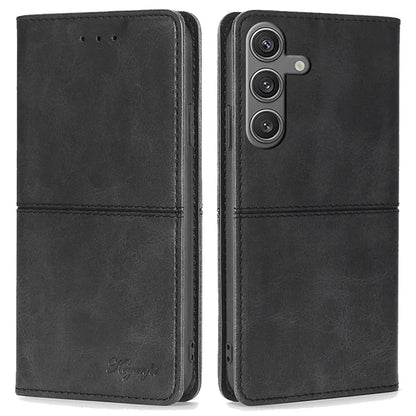 For Samsung Galaxy S24 Case Stand Card Holder Cowhide Texture Leather Phone Cover