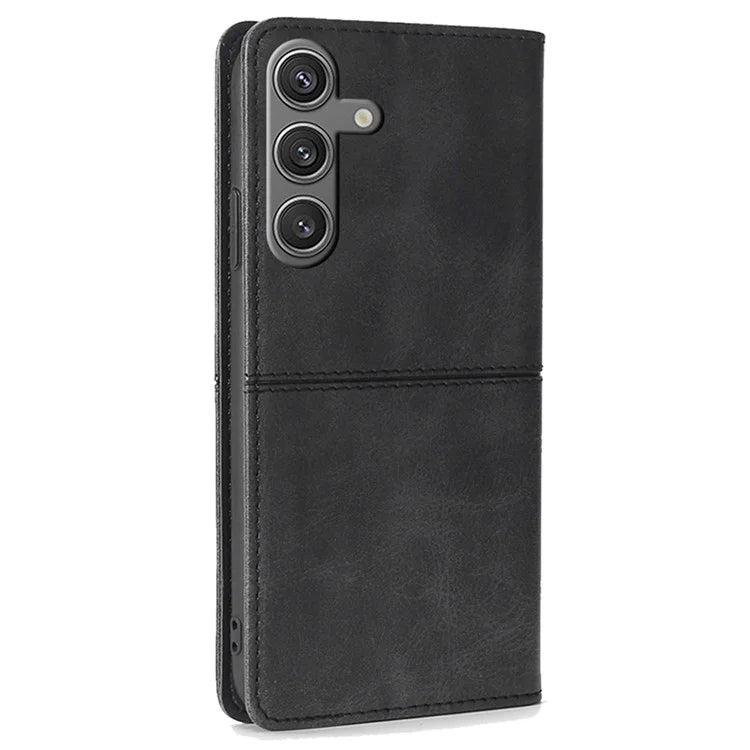 For Samsung Galaxy S24 Case Stand Card Holder Cowhide Texture Leather Phone Cover