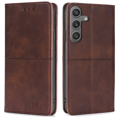 For Samsung Galaxy S24 Case Stand Card Holder Cowhide Texture Leather Phone Cover