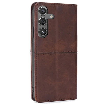 For Samsung Galaxy S24 Case Stand Card Holder Cowhide Texture Leather Phone Cover