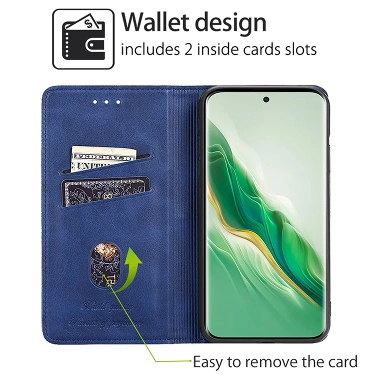 For Honor Magic6 5G Protective Phone Case Card Slots Cowhide Texture Cover