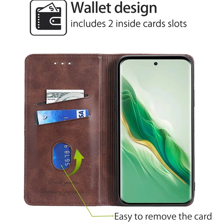 For Honor Magic6 5G Protective Phone Case Card Slots Cowhide Texture Cover