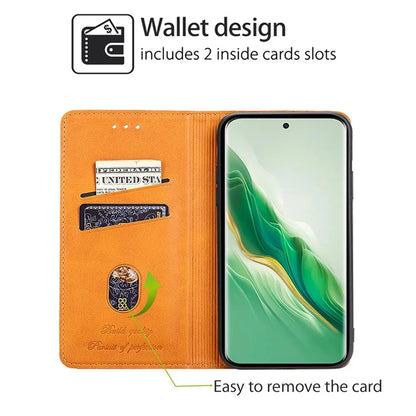 For Honor Magic6 5G Protective Phone Case Card Slots Cowhide Texture Cover