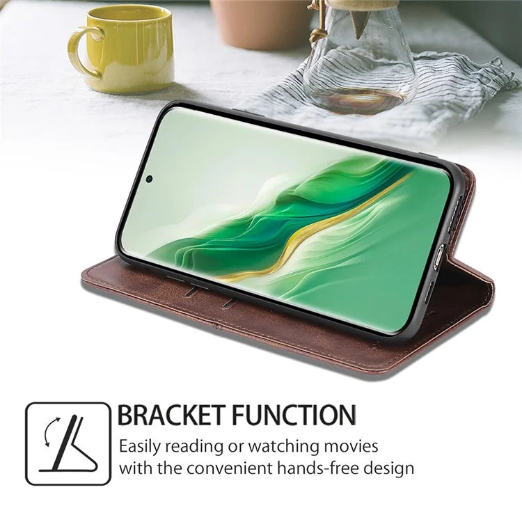 For Honor Magic6 Pro 5G Case Cowhide Texture Anti-Scratch Leather Phone Cover with Card Slots