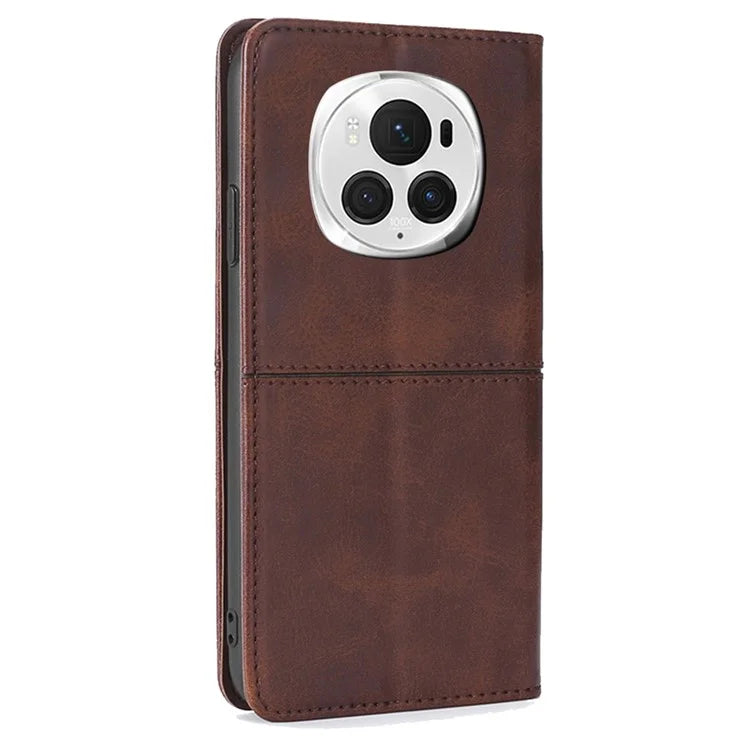 For Honor Magic6 Pro 5G Case Cowhide Texture Anti-Scratch Leather Phone Cover with Card Slots
