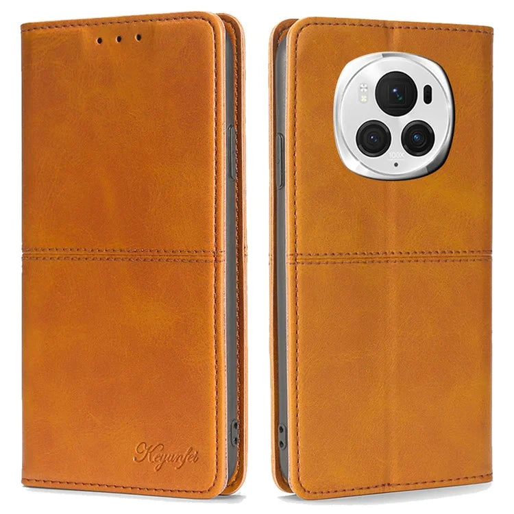 For Honor Magic6 Pro 5G Case Cowhide Texture Anti-Scratch Leather Phone Cover with Card Slots