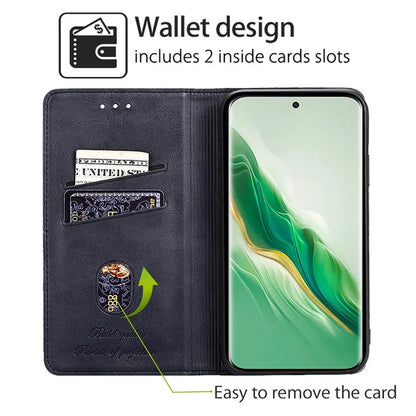 For Honor Magic6 Pro 5G Case Cowhide Texture Anti-Scratch Leather Phone Cover with Card Slots