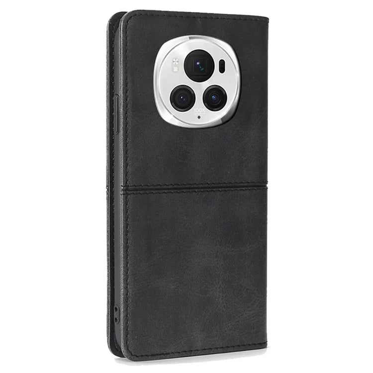 For Honor Magic6 Pro 5G Case Cowhide Texture Anti-Scratch Leather Phone Cover with Card Slots