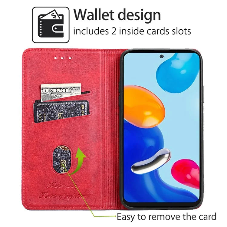 For Xiaomi Redmi Note 13 4G Protective Case Card Slots Cowhide Texture Leather Phone Cover