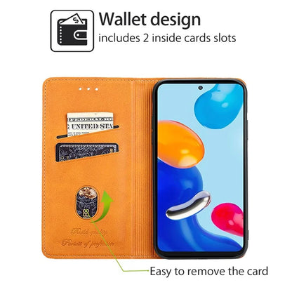 For Xiaomi Redmi Note 13 4G Protective Case Card Slots Cowhide Texture Leather Phone Cover