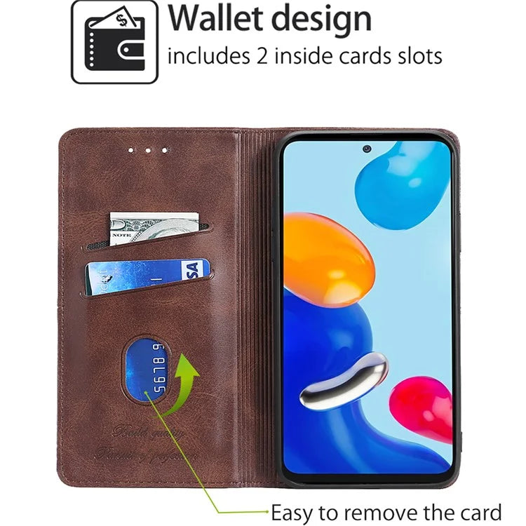 For Xiaomi Redmi Note 13 4G Protective Case Card Slots Cowhide Texture Leather Phone Cover