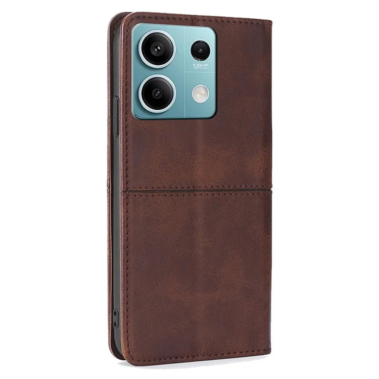 For Xiaomi Redmi Note 13 4G Protective Case Card Slots Cowhide Texture Leather Phone Cover