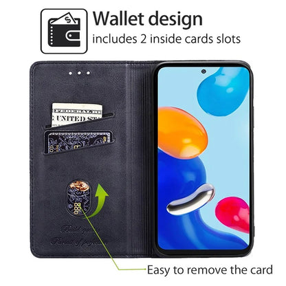 For Xiaomi Redmi Note 13 4G Protective Case Card Slots Cowhide Texture Leather Phone Cover