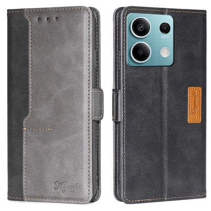 For Xiaomi Redmi Note 13 4G Magnetic Phone Case Dual-color PU Leather Stand Cover