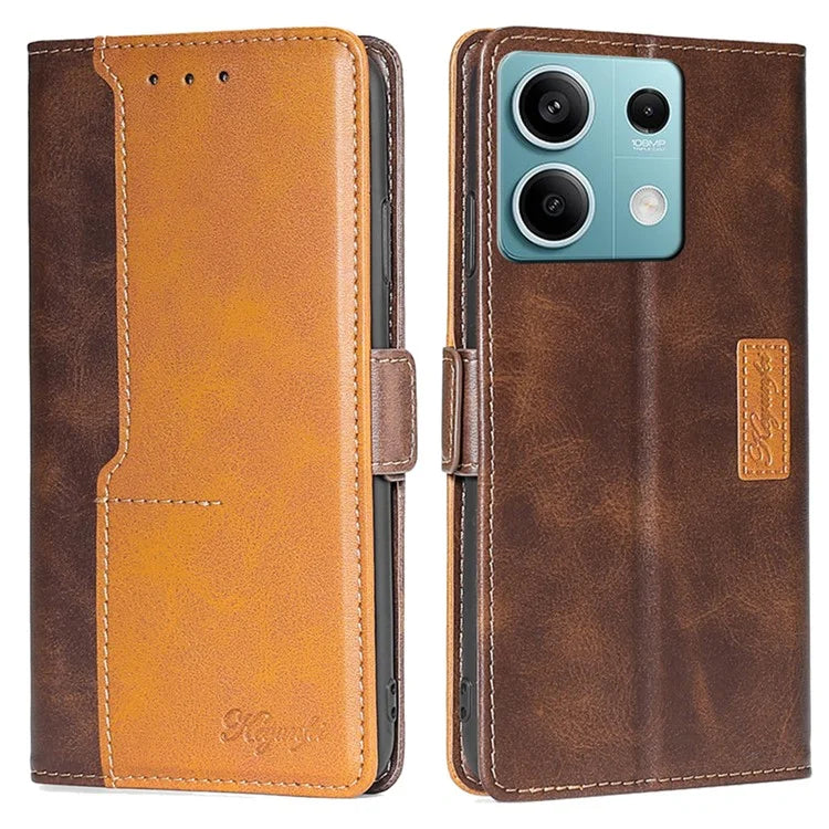 For Xiaomi Redmi Note 13 4G Magnetic Phone Case Dual-color PU Leather Stand Cover