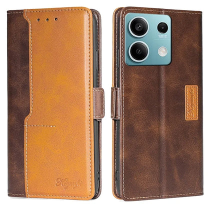 For Xiaomi Redmi Note 13 4G Magnetic Phone Case Dual-color PU Leather Stand Cover