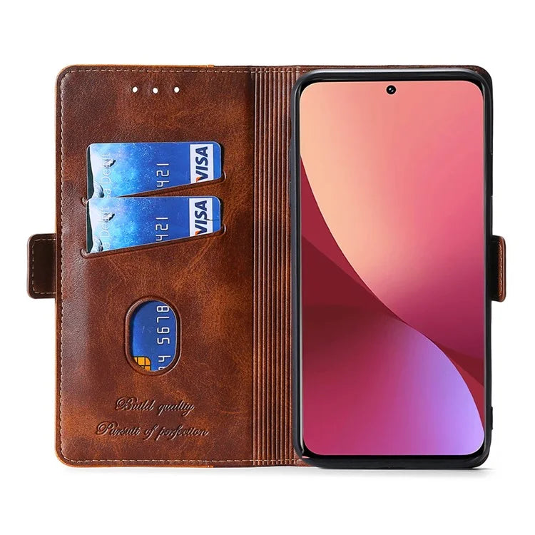 For Xiaomi Redmi Note 13 4G Magnetic Phone Case Dual-color PU Leather Stand Cover