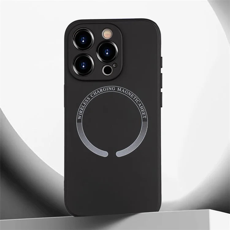 For iPhone 15 Pro Max Magnetic Case PU Leather Coated TPU Drop-resistant Phone Cover
